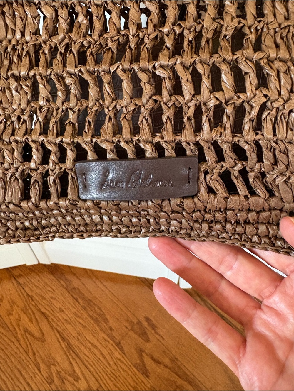 Sam Edelman Brown Woven Tote with Dark Brown Leather Straps - Picture 6 of 7